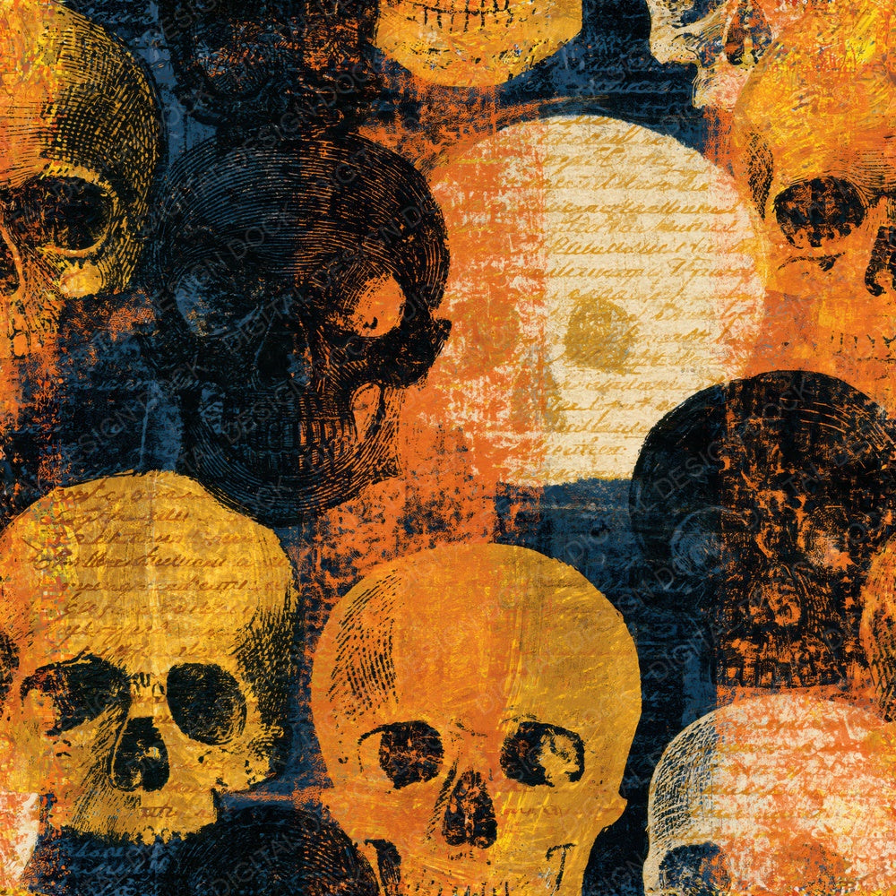 Another Scratchboard Skulls Honey Mustard Seamless digital paper shown full size