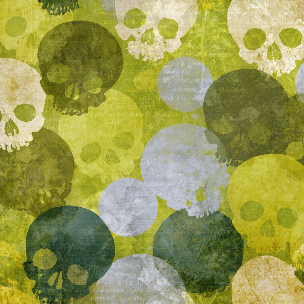 Single Screenprint Skulls Olive Chartreuse digital paper shown full size