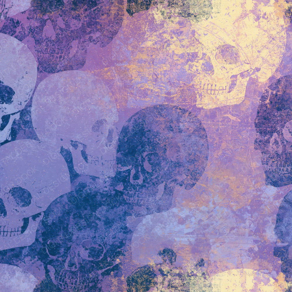 Single Woodblock Skulls Lavender Cream digital paper shown full size