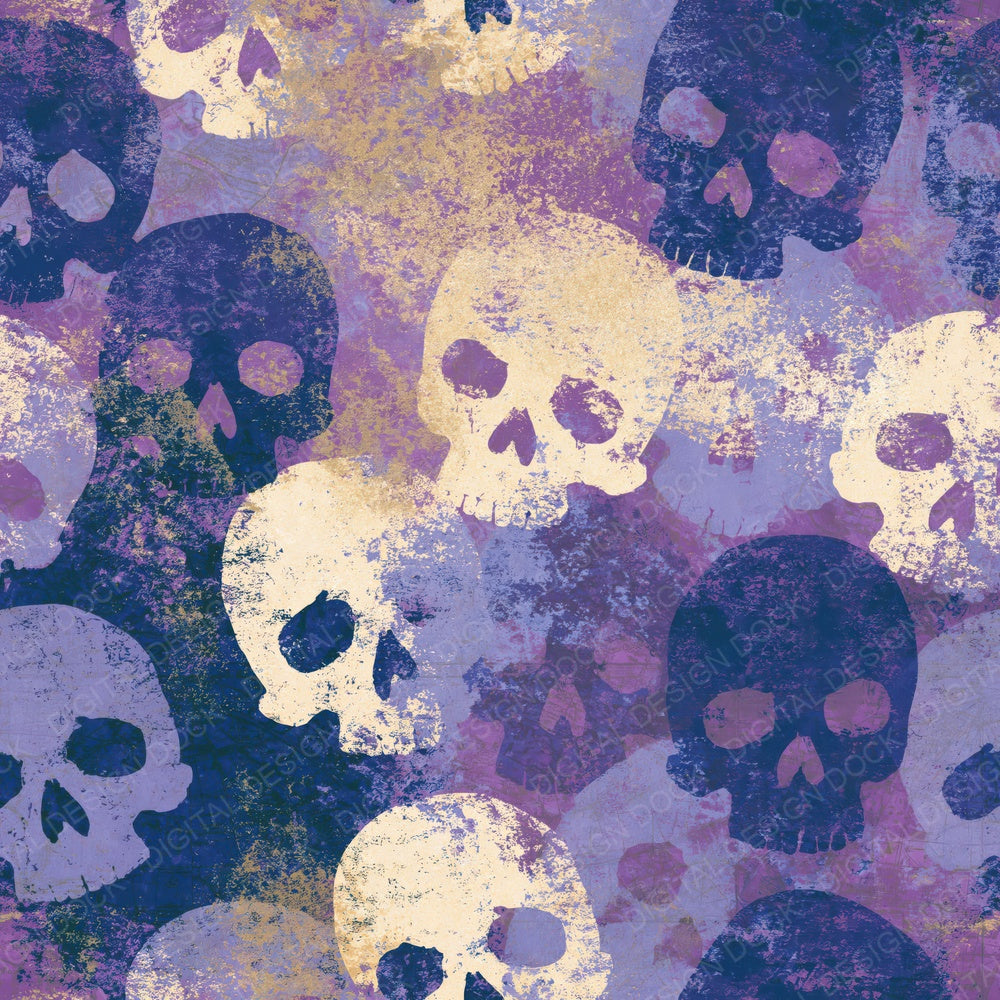 Another Woodblock Skulls Lavender Cream digital paper shown full size