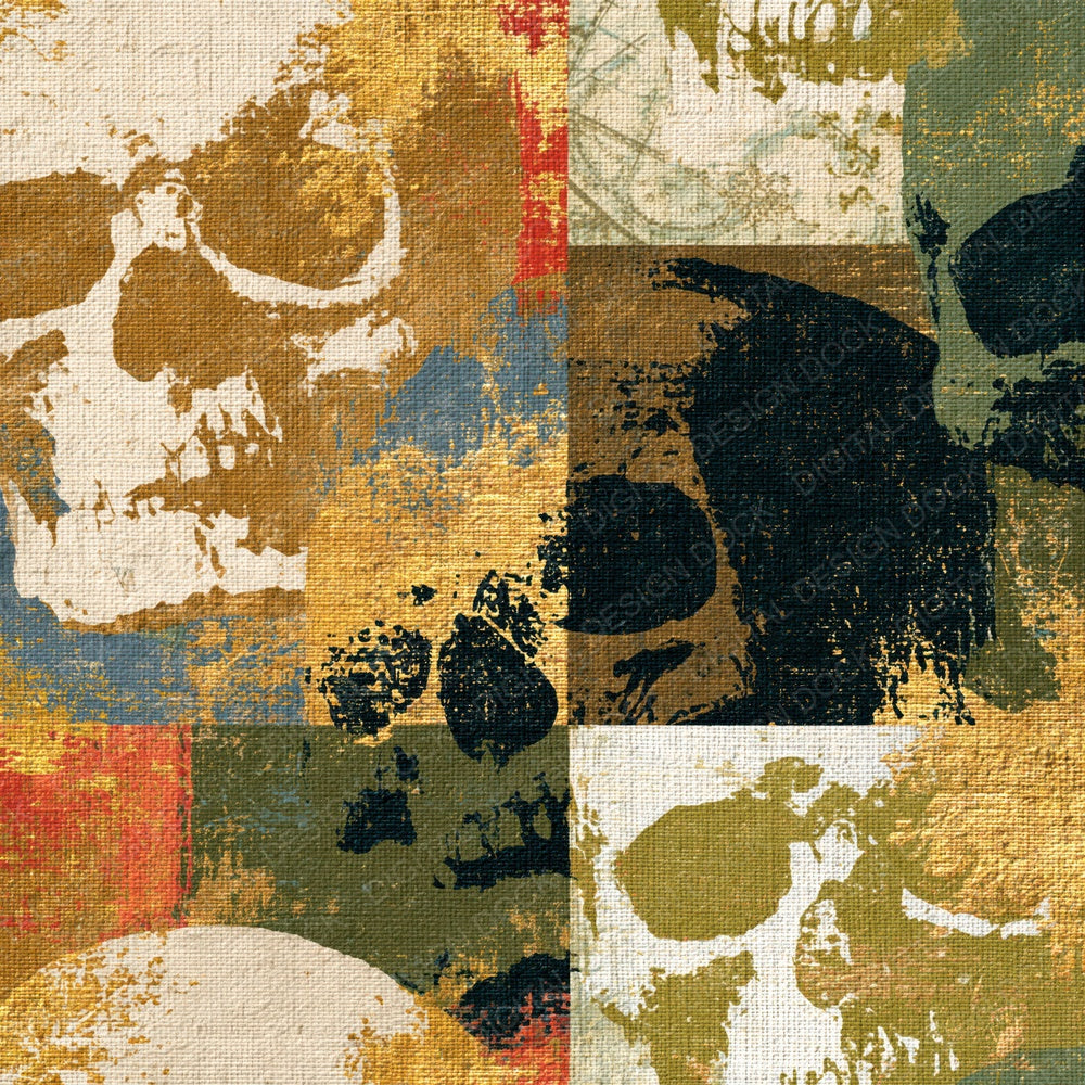 Single Woodcut Skulls Sepia Olive digital paper shown full size