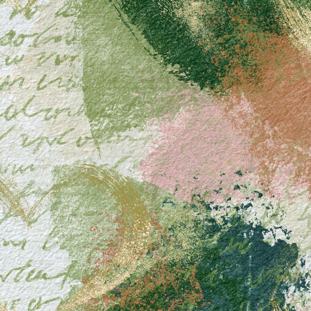 Single Monoprint Love Hearts Blush Green Abstract digital paper shown full size
