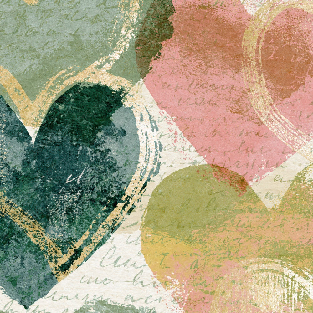 Another Monoprint Love Hearts Blush Green Abstract digital paper shown full size