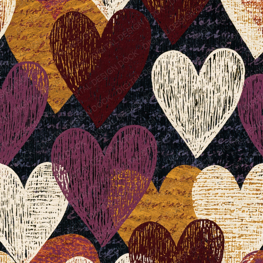 Single Scratchboard Hearts Merlot Cream Abstract digital paper shown full size