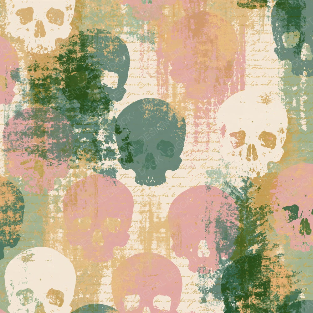 Single Screenprint Skulls Green Blush digital paper shown full size