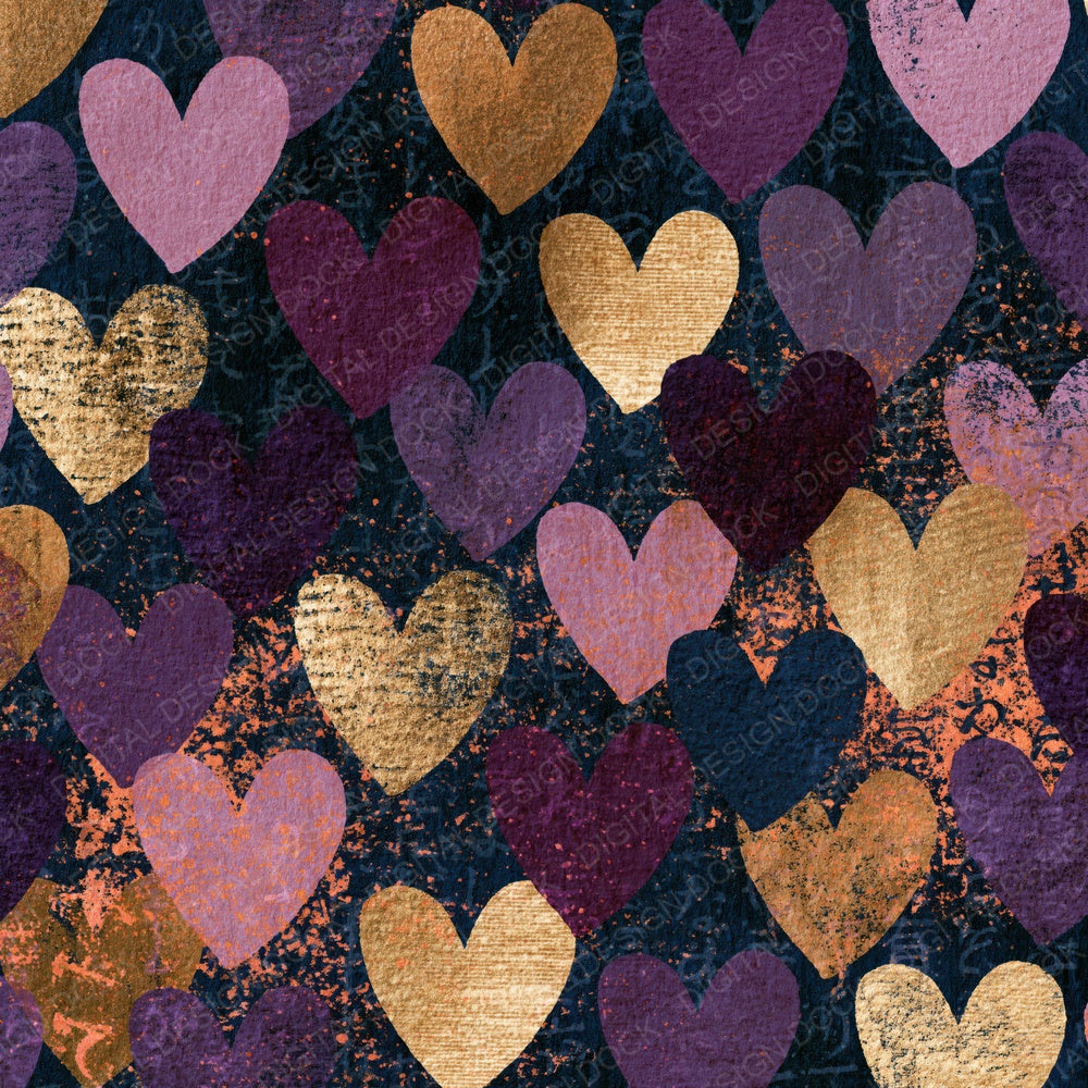 Single Woodblock Hearts Mauve Plum Gold digital paper shown full size