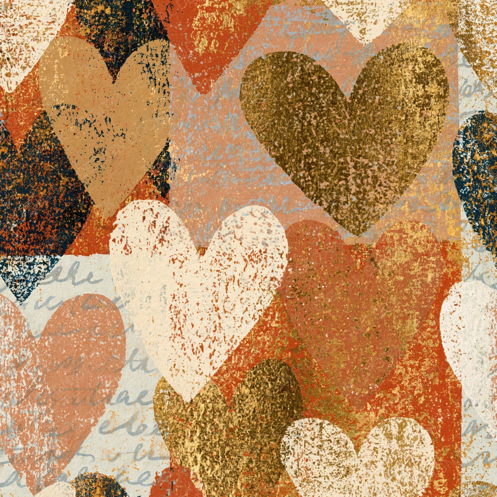 Single Woodblock Love Hearts Cream Camel digital paper shown full size