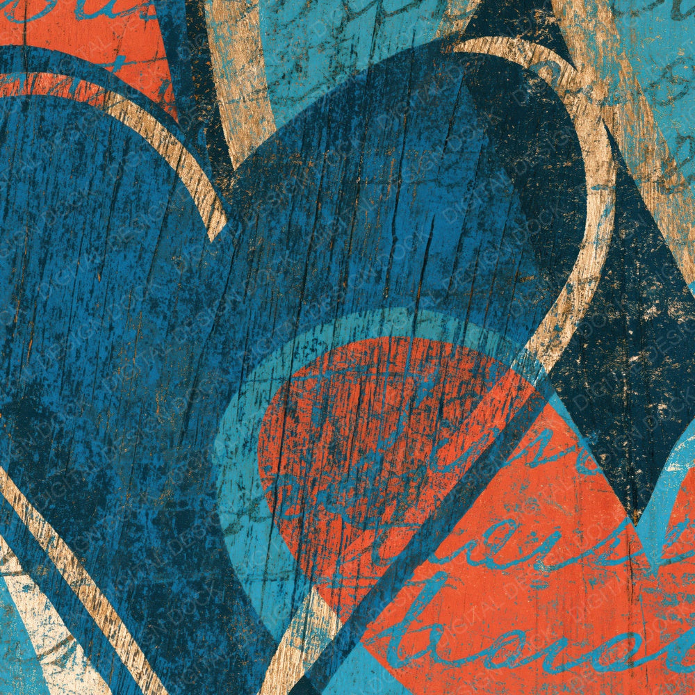 Another Woodcut Heart Outlines Lagoon Coral digital paper shown full size
