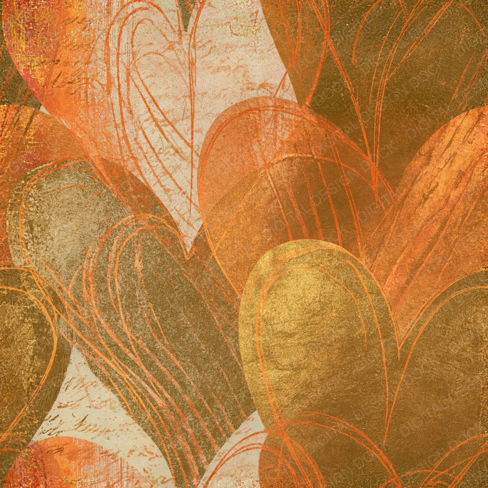 Single Etching Heart Outlines Leather Gold Seamless digital paper shown full size