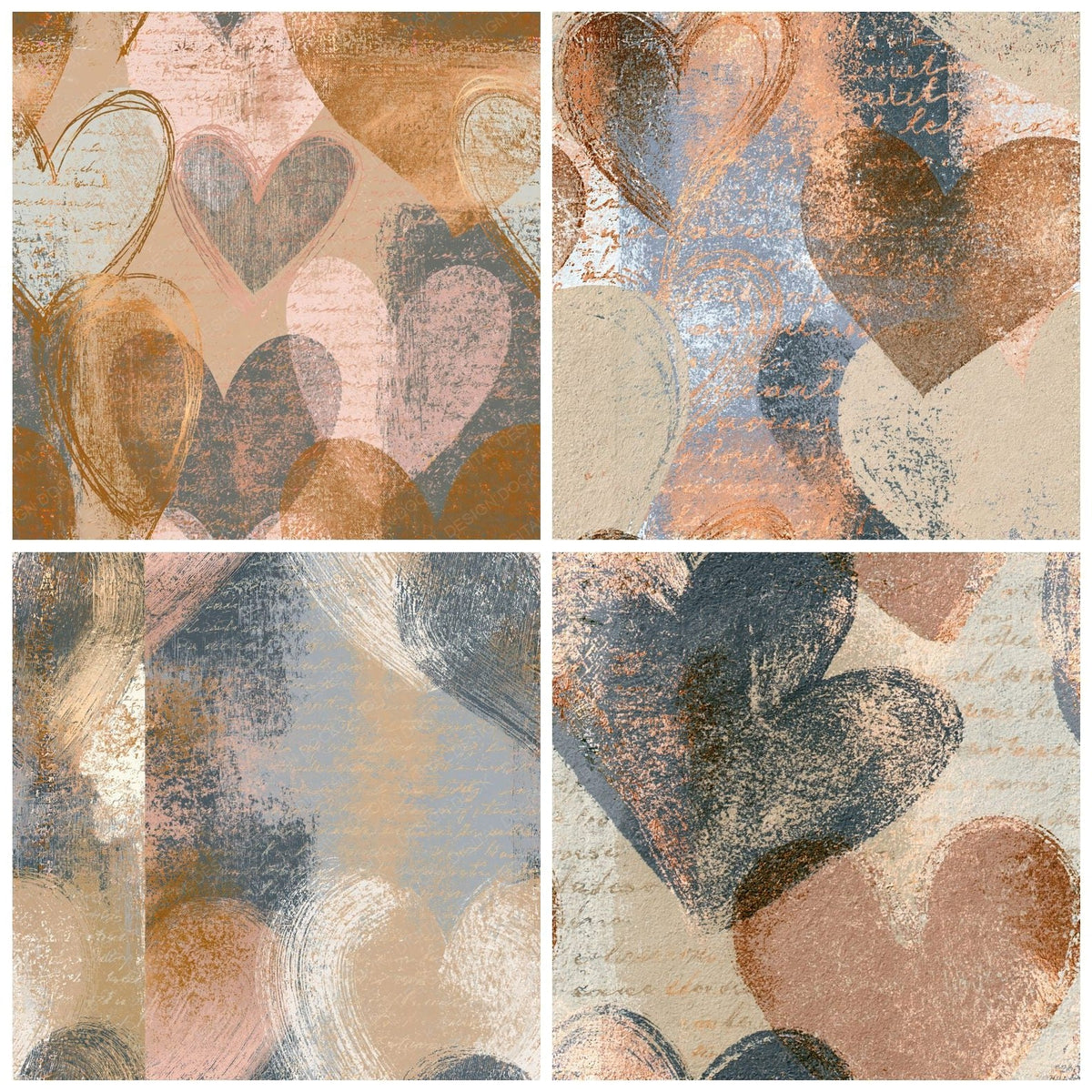 Four more Etching Love Hearts Sand Biscuit Seamless digital papers from the pack shown in a grid