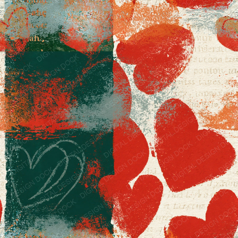 Single Lithograph Hearts Crimson Forest Green Seamless digital paper shown full size