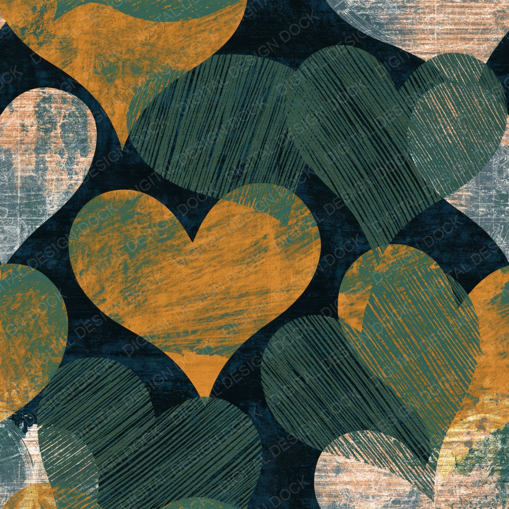 Single Scratchboard Hearts Palm Ochre Abstract digital paper shown full size