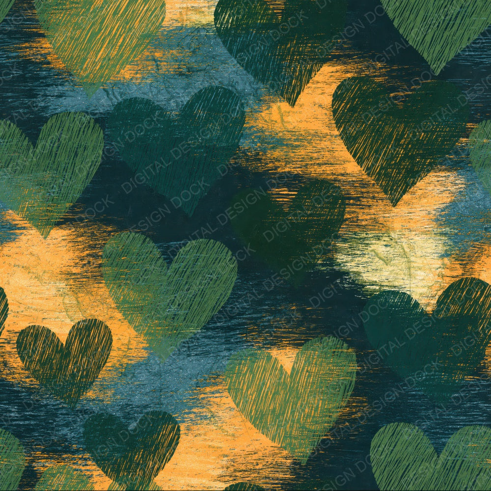 Another Scratchboard Hearts Palm Ochre Abstract digital paper shown full size
