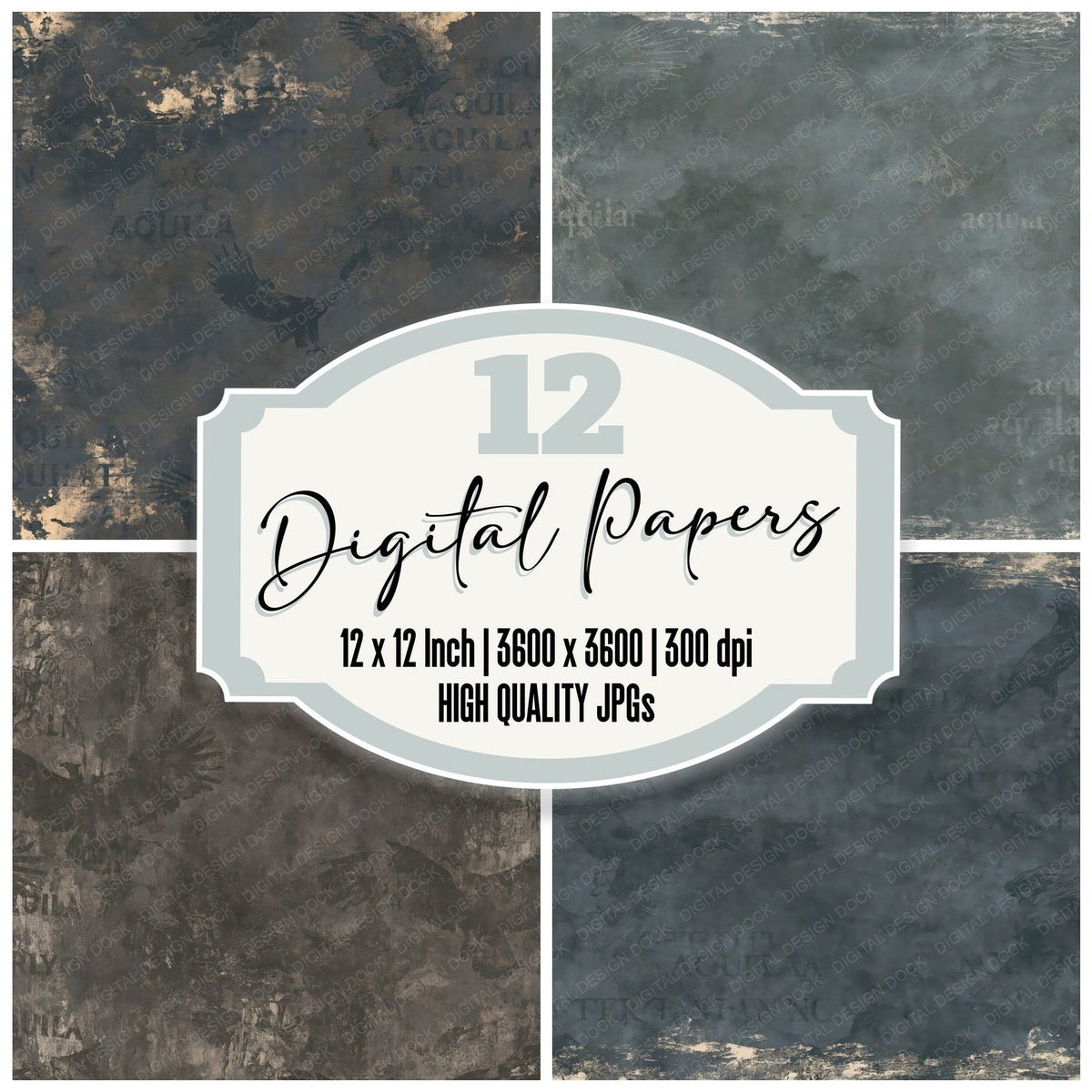 Golden Eagle Bird Mountain Slate Raptor Bronze Bone digital paper pack cover showing four of the 12 papers