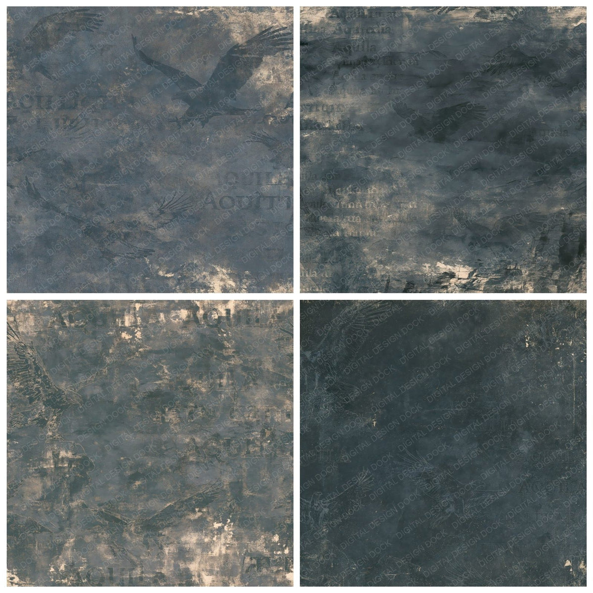 Four Golden Eagle Bird Mountain Slate Raptor Bronze Bone digital papers from the pack shown in a grid