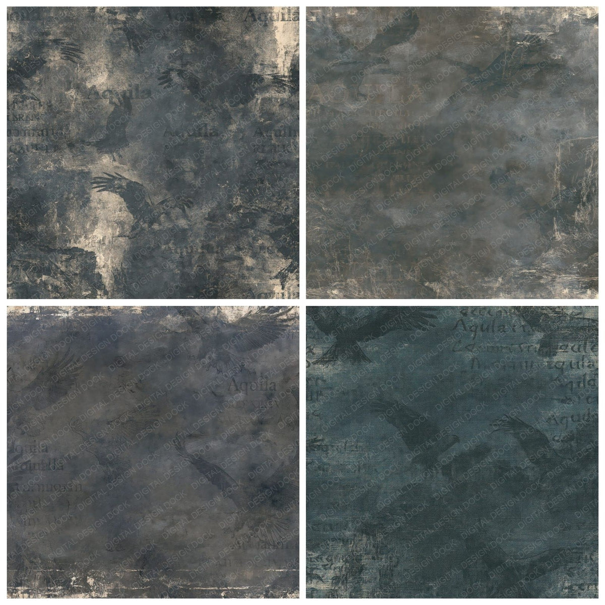 Four more Golden Eagle Bird Mountain Slate Raptor Bronze Bone digital papers from the pack shown in a grid