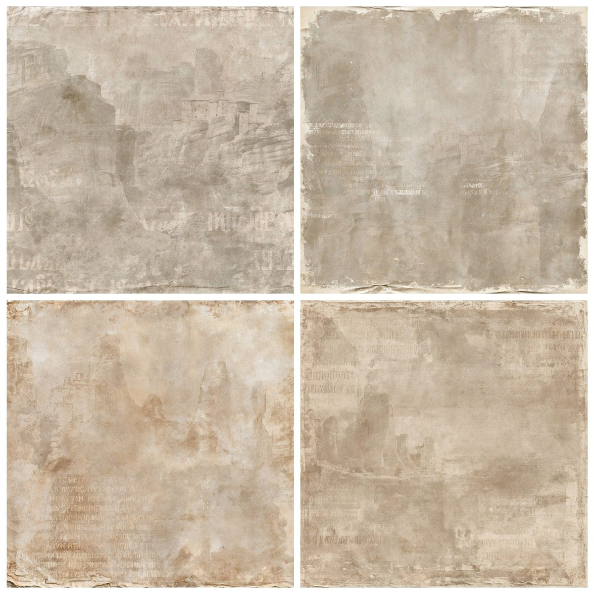 Four Meteora Monasteries Thessalian Stone Monastery Umber Bone digital papers from the pack shown in a grid