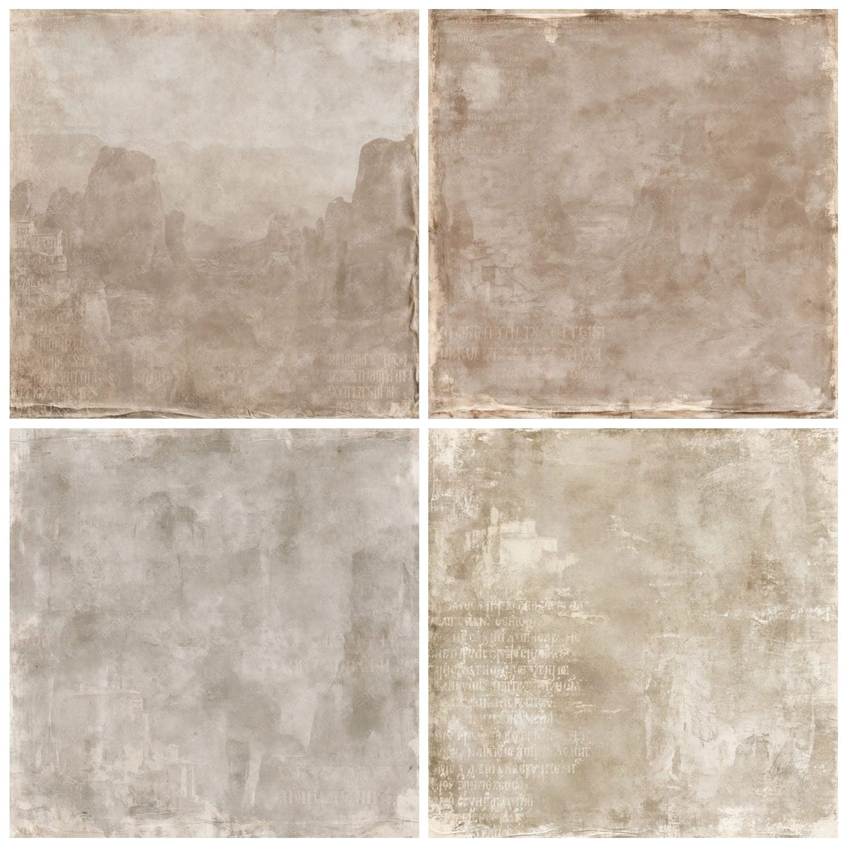 Four more Meteora Monasteries Thessalian Stone Monastery Umber Bone digital papers from the pack shown in a grid