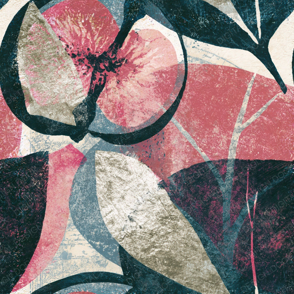 Another Monoprint Fruit Outlines Charcoal Rose Seamless digital paper shown full size
