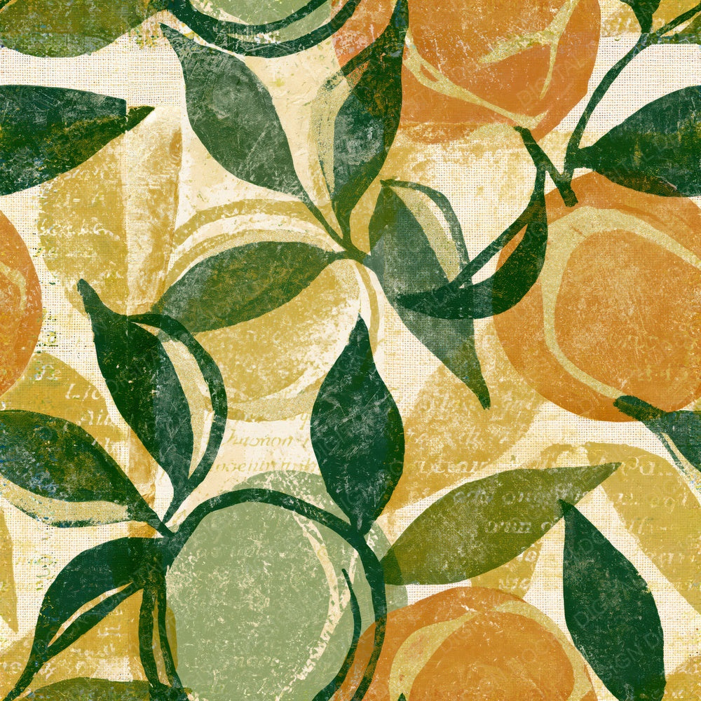 Single Monoprint Fruit Outlines Fern Soil Seamless digital paper shown full size