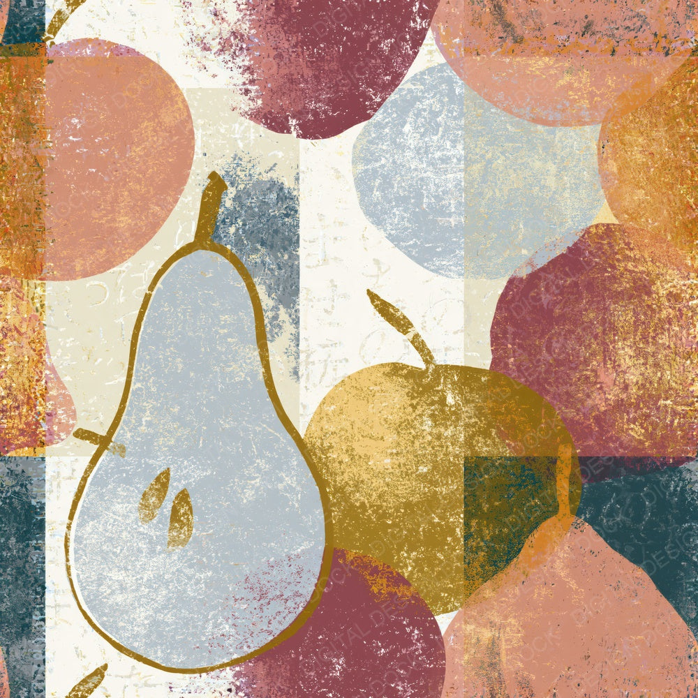 Single Screenprint Fruit Outlines Silver Rose Seamless digital paper shown full size