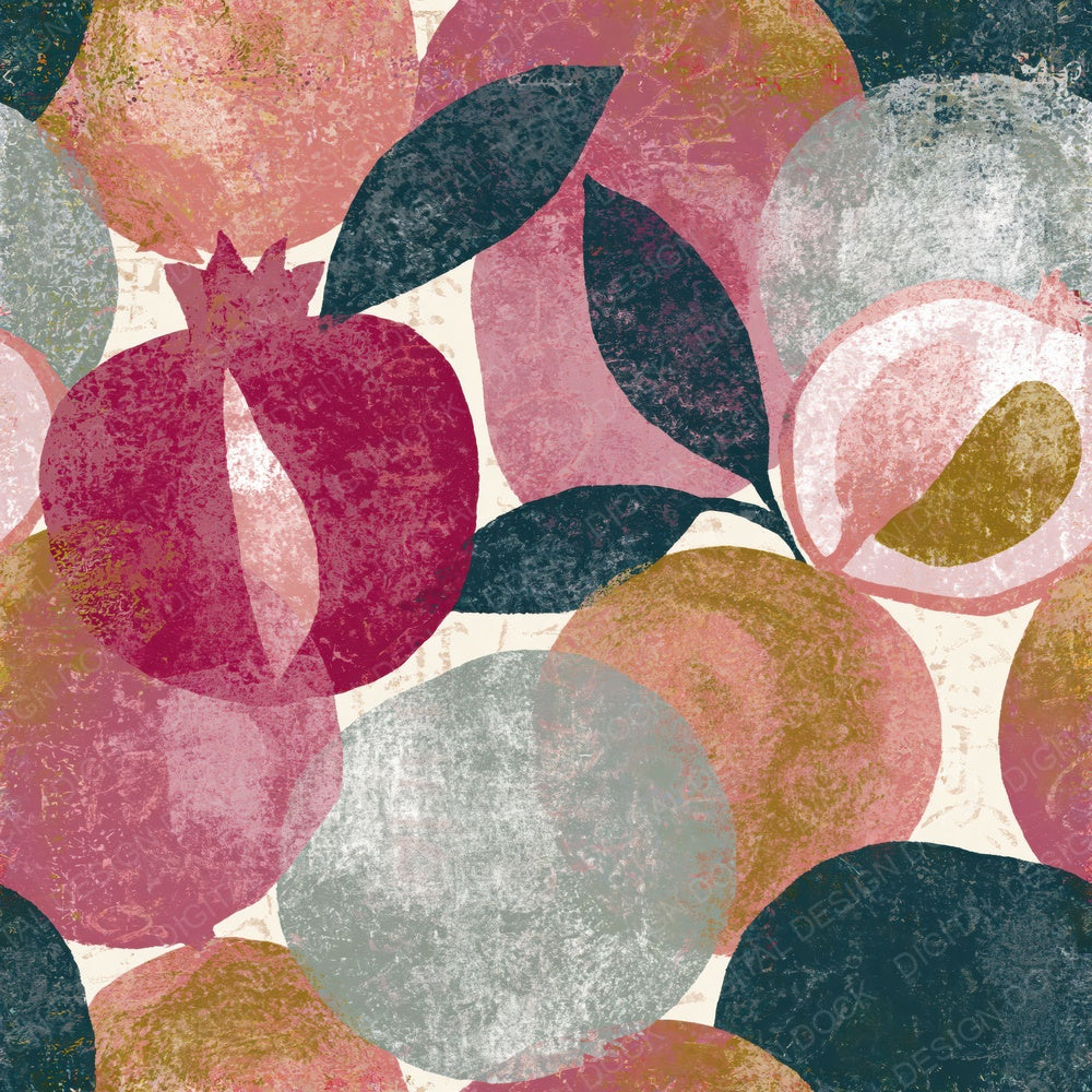 Another Screenprint Fruit Outlines Silver Rose Seamless digital paper shown full size