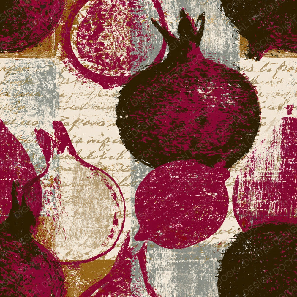 Another Woodcut Fruit Outlines Burgundy Chocolate Seamless digital paper shown full size