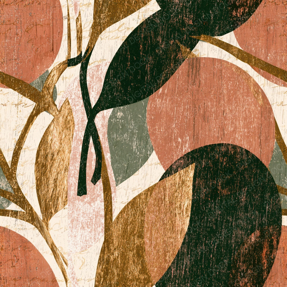 Single Woodcut Fruit Outlines Rose Gold Moss Seamless digital paper shown full size