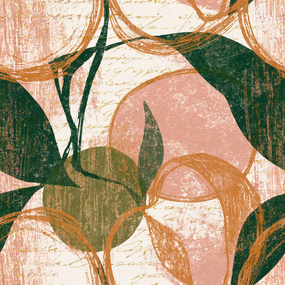 Another Woodcut Fruit Outlines Rose Gold Moss Seamless digital paper shown full size