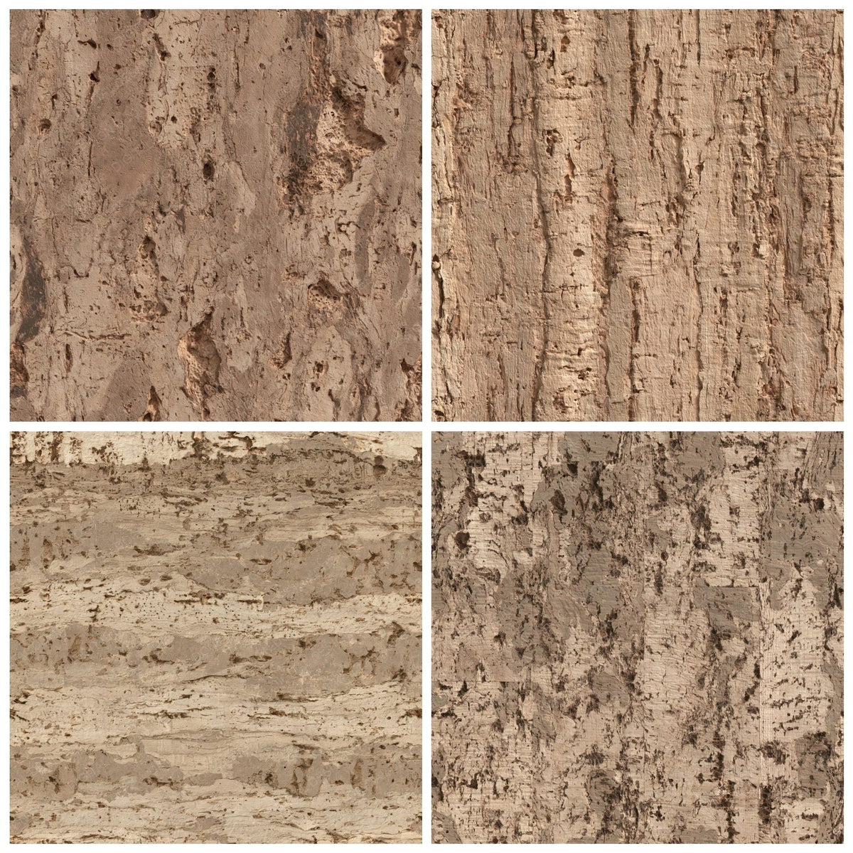 Four Aged Cork Bark Cork Cream Aged Tawny Walnut digital papers from the pack shown in a grid
