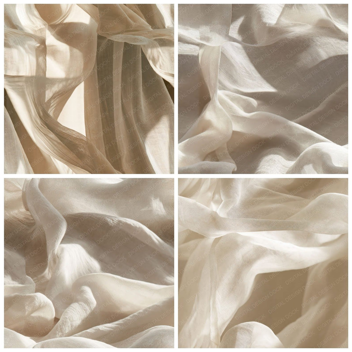 Four Muslin Fine Weave Muslin Cream Pearl Bone Seamless digital papers from the pack shown in a grid