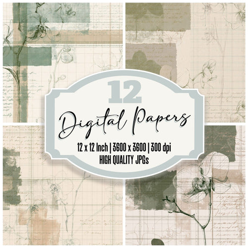 Pattern Studio Butterfly Orchid Cream Orchid Green Meadow Tan digital paper pack cover showing four of the 12 papers