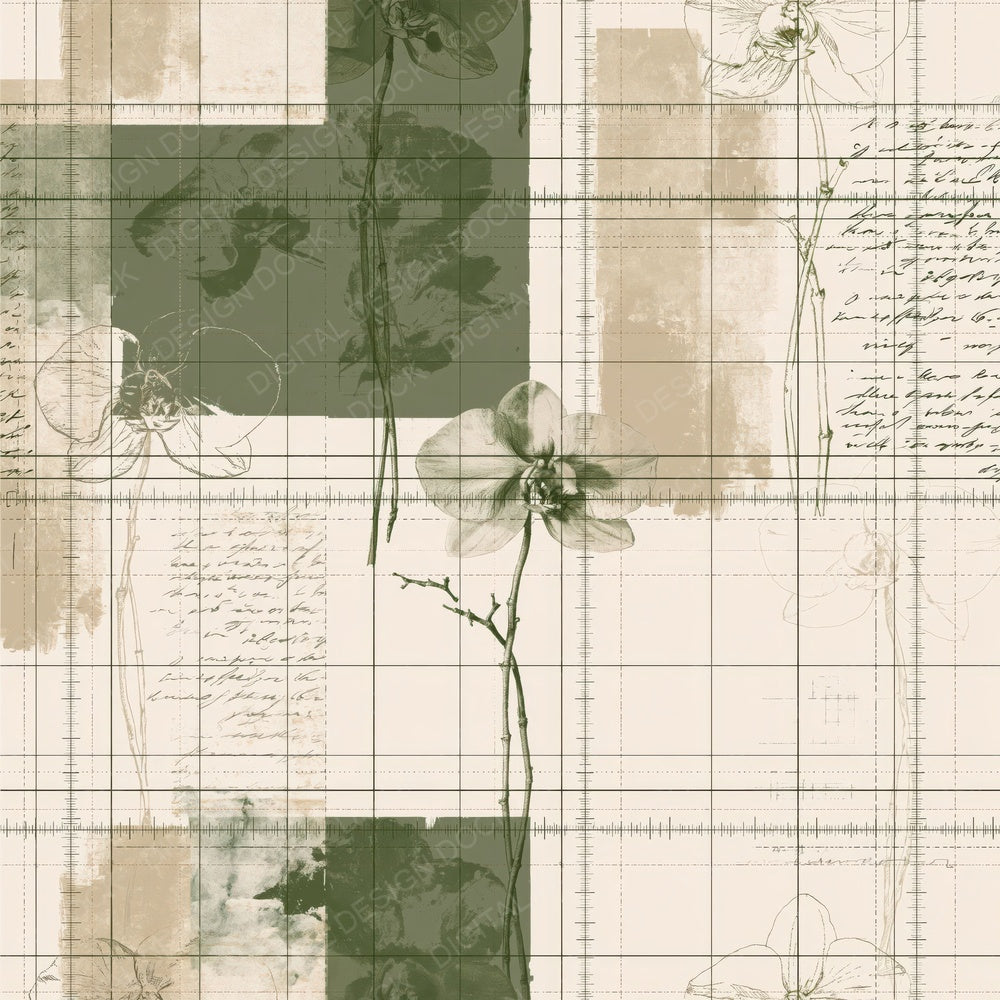 Another Pattern Studio Butterfly Orchid Cream Orchid Green Meadow Tan digital paper shown full size