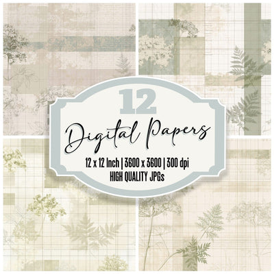 Pattern Studio Elder Blossom Ivory Blossom Cream Foliage Green digital paper pack cover showing four of the 12 papers