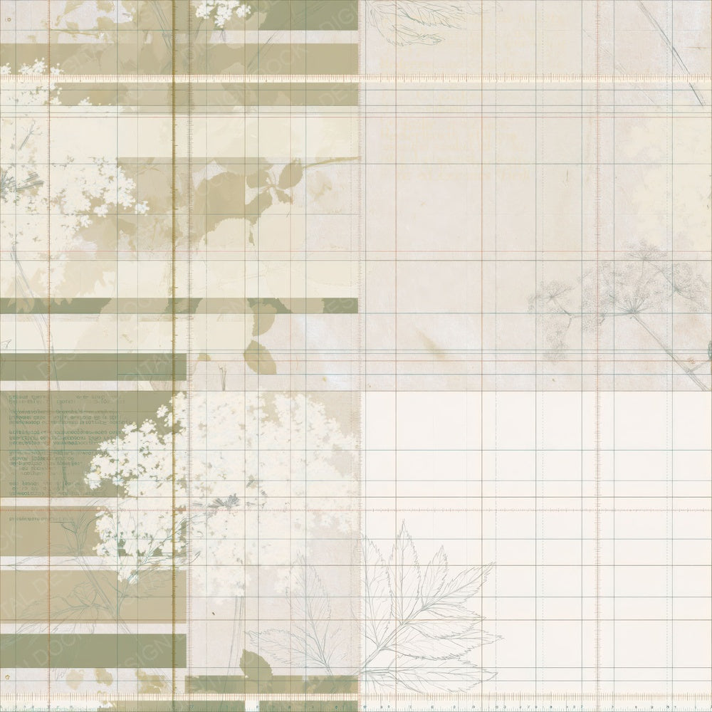 Another Pattern Studio Elder Blossom Ivory Blossom Cream Foliage Green digital paper shown full size
