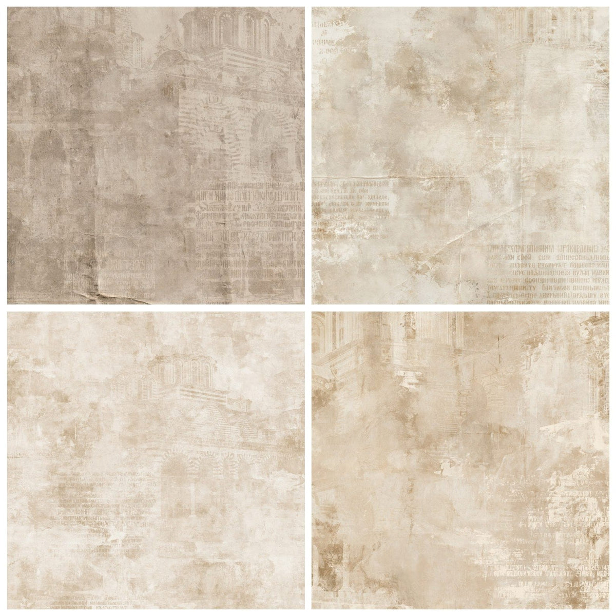 Four Rila Monastery Bulgaria Rhodope Stone Monastery Ochre Bone digital papers from the pack shown in a grid
