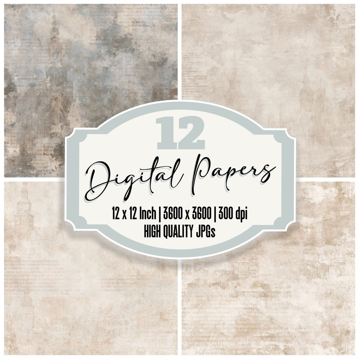 Torun Poland Gingerbread Town Vistula Stone Aged Brick Bone digital paper pack cover showing four of the 12 papers