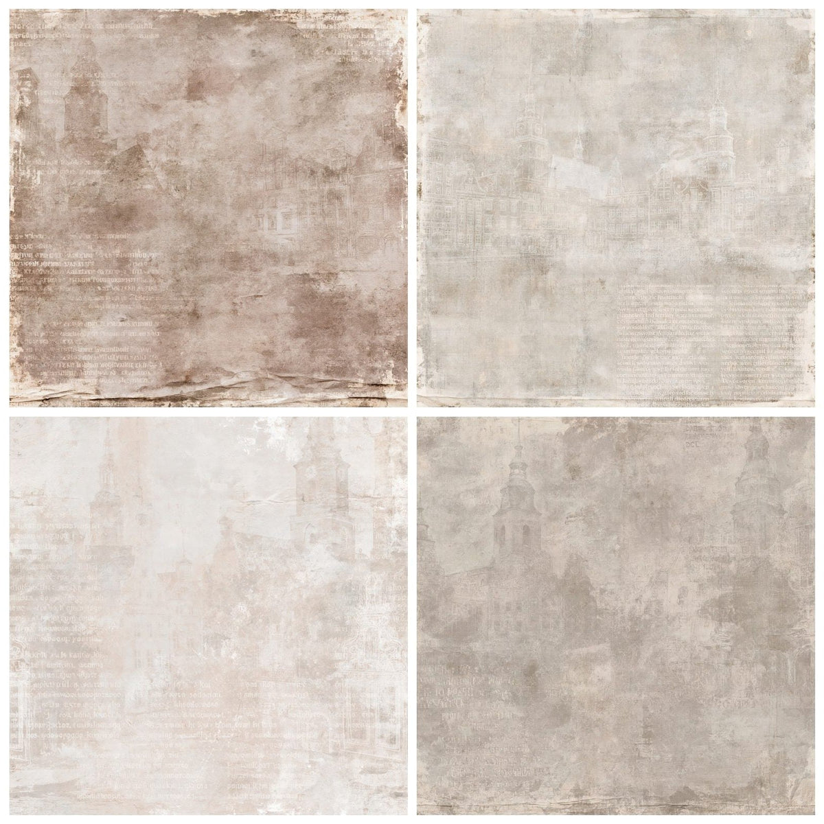Four Torun Poland Gingerbread Town Vistula Stone Aged Brick Bone digital papers from the pack shown in a grid