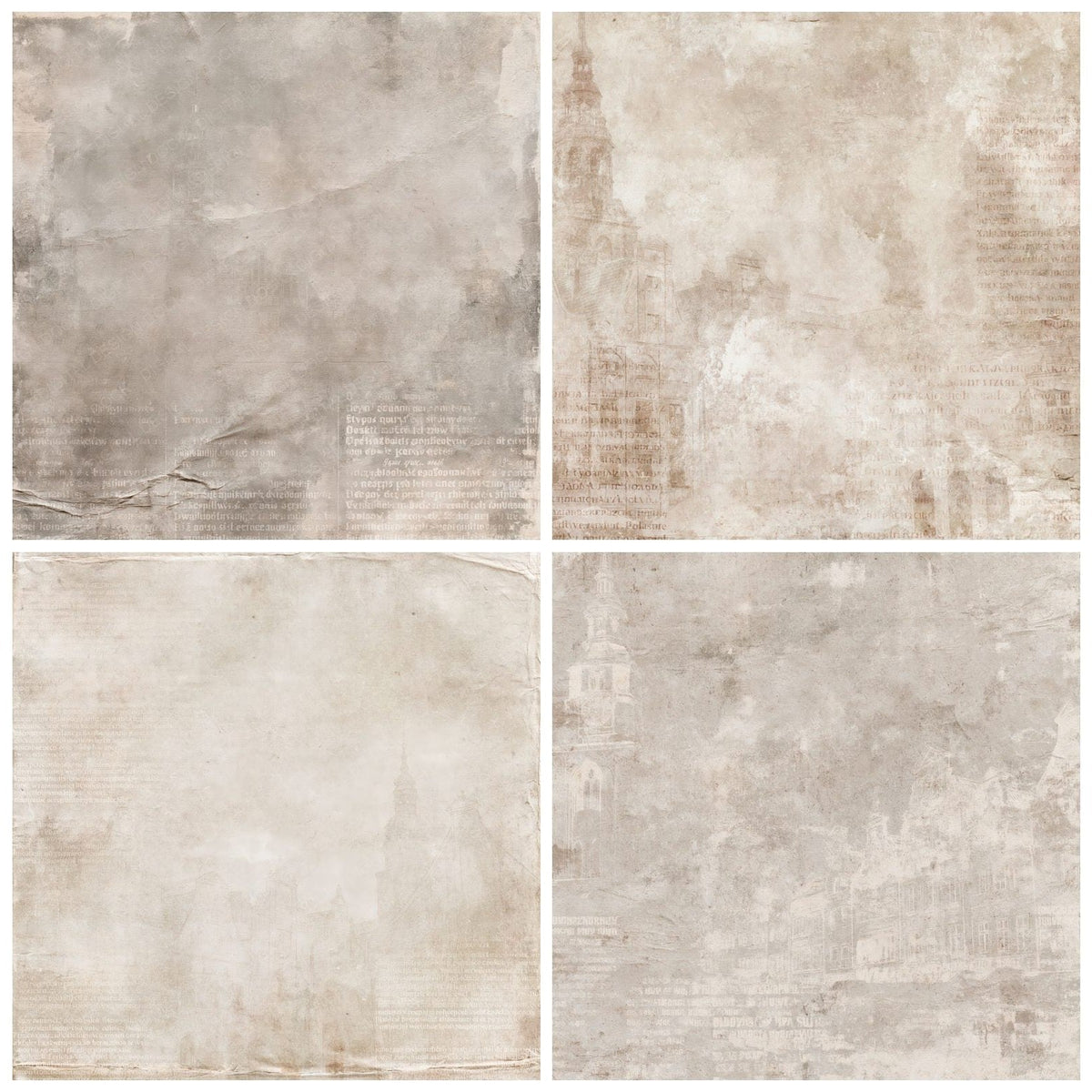 Four more Torun Poland Gingerbread Town Vistula Stone Aged Brick Bone digital papers from the pack shown in a grid