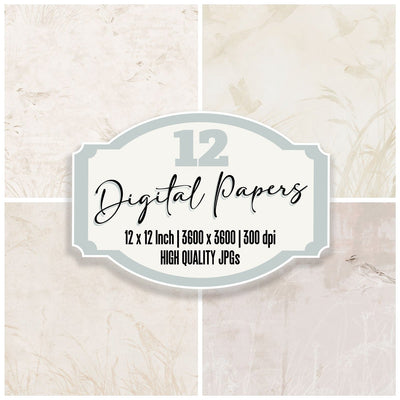 Twite Bird Coastal Cream Pink Rump Bone digital paper pack cover showing four of the 12 papers