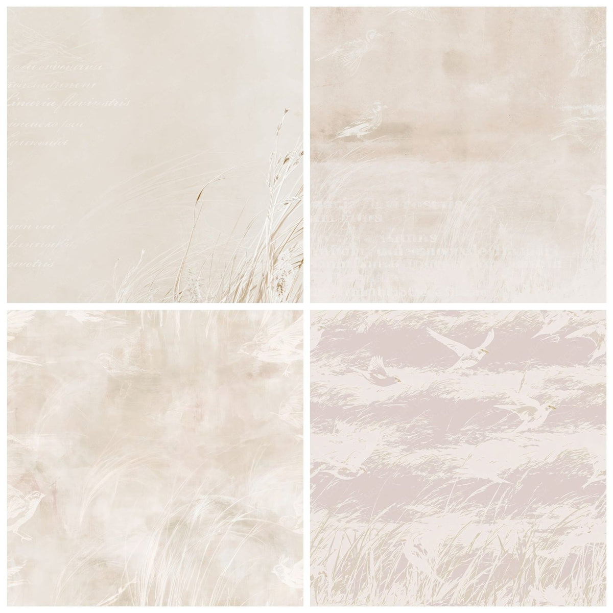 Four Twite Bird Coastal Cream Pink Rump Bone digital papers from the pack shown in a grid