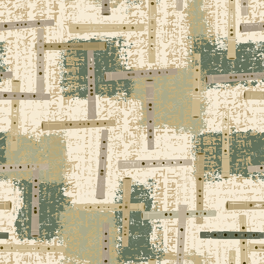 Single Vintage Tin Whistle Session Cream Brass Gold Forest Green digital paper shown full size