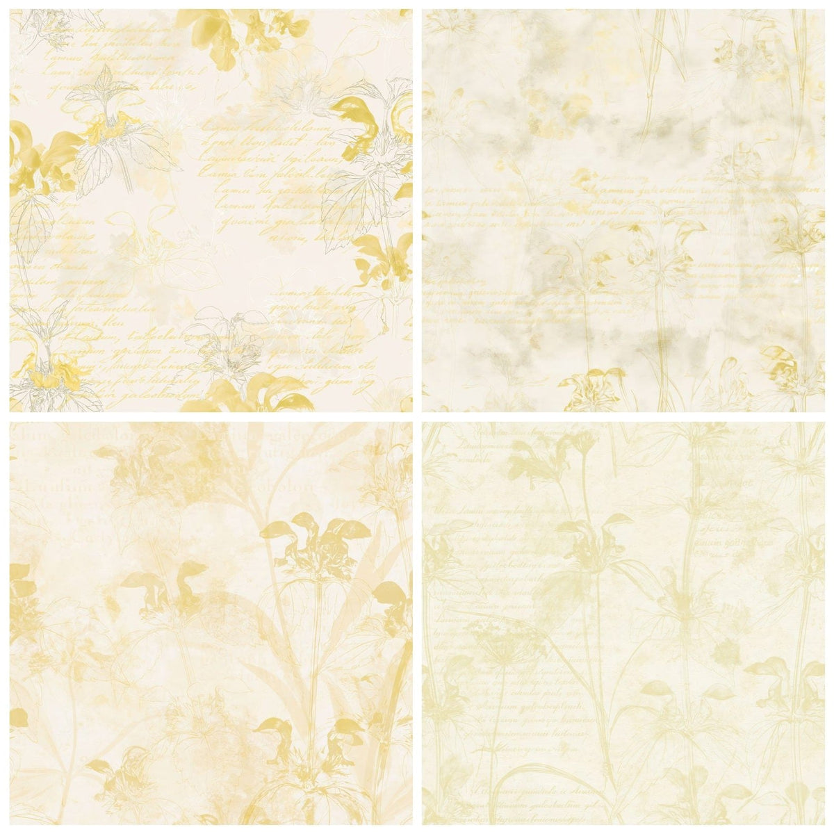 Four Yellow Archangel Flower Woodland Cream Archangel Yellow Bone digital papers from the pack shown in a grid