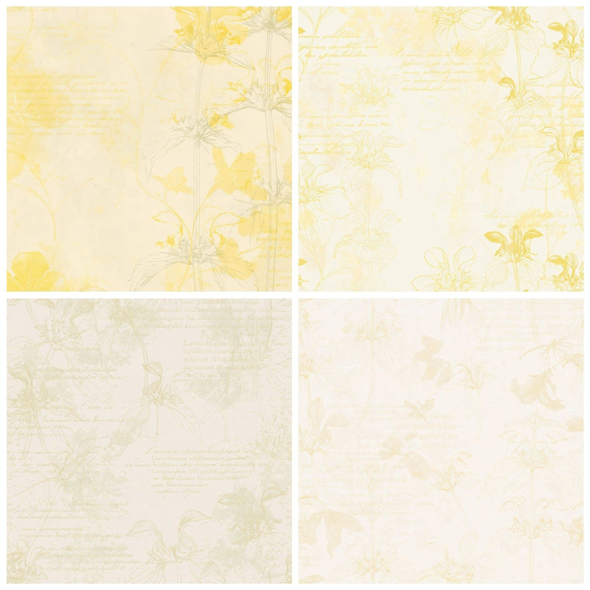 Four more Yellow Archangel Flower Woodland Cream Archangel Yellow Bone digital papers from the pack shown in a grid