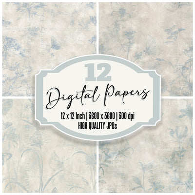 Adonis Blue Butterfly Insect Chalk Cream Electric Blue Bone digital paper pack cover showing four of the 12 papers