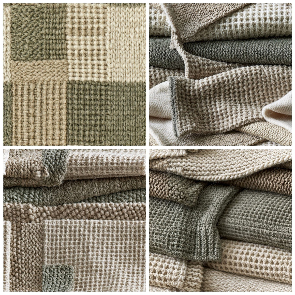 Four more Boiled Wool Waffle Knit Aged Cream Sage Putty Seamless digital papers from the pack shown in a grid