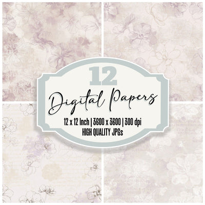 Butterwort Carnivorous Flower Bog Cream Violet Bloom Bone digital paper pack cover showing four of the 12 papers