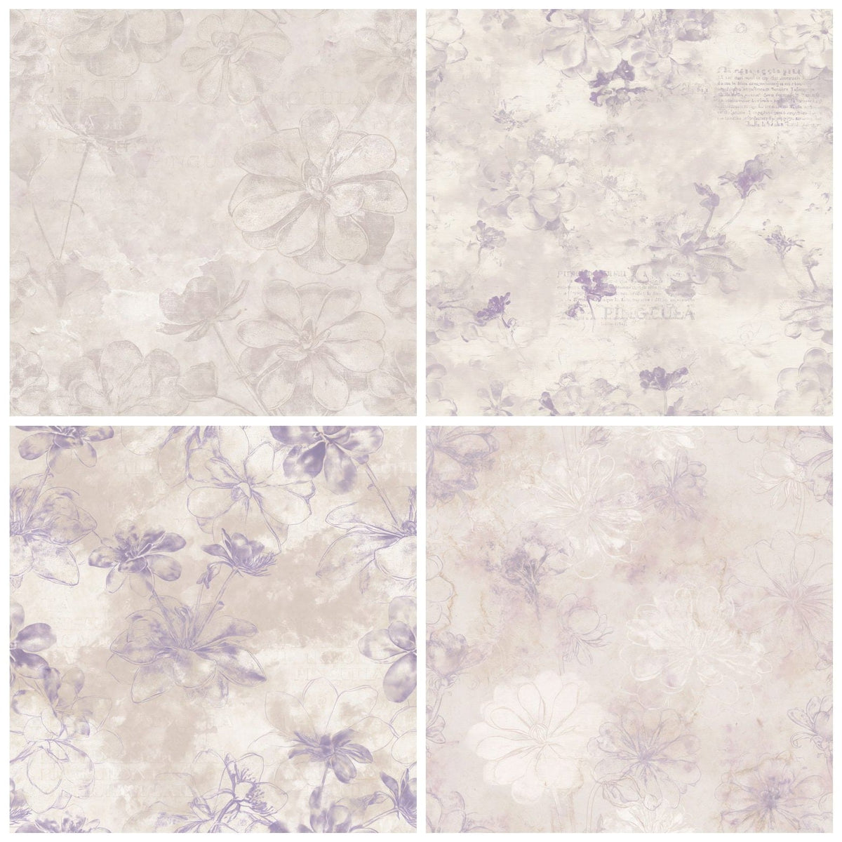 Four more Butterwort Carnivorous Flower Bog Cream Violet Bloom Bone digital papers from the pack shown in a grid