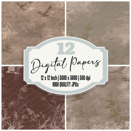 Marsh Harrier Bird Reedbed Brown Chestnut Wing Bone digital paper pack cover showing four of the 12 papers