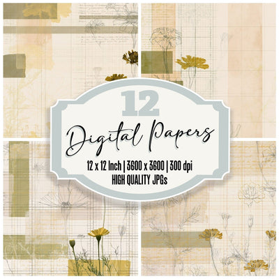Pattern Studio Corn Marigold Bone Marigold Gold Cornfield Green digital paper pack cover showing four of the 12 papers